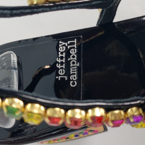 NEW JEFFREY CAMPBELL RHINESTONES BLACK FAUX PATENT LEATHER SANDALS WOMEN'S 8 - Picture 15 of 15